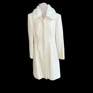 Mix it New Ivory Coat Wool Blend Faux Fur Collar Size Large